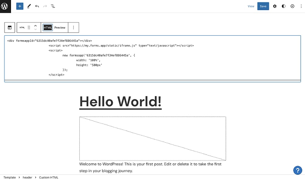 Using your embed code on a WordPress website